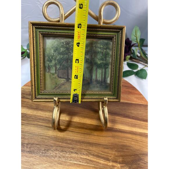 Vintage Glass Painting of a Cabin in the Woods – Signed & Inscribed - Picture 6 of 9